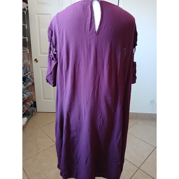 Torrid Dress Purple Challis Lattice Cutout Short Sleeve Trapeze Swing Size 3X - Picture 4 of 16